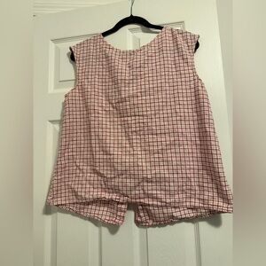 Red and White Checkered Linen Sleeveless Top with Buttons Down Back